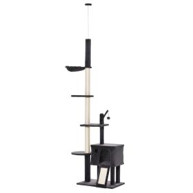 PawHut Giant Cat Extravaganza: 110" Floor-to-Ceiling Climbing Toy with Hammock, Scratching Post, Dark Grey