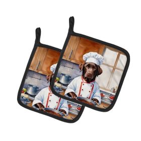 Chocolate Labrador Retriever The Chef Pair of Pot Holders Kitchen Heat Resistant Pot Holders Sets Oven Hot Pads for Cooking Baking BBQ, 7 1/2 x 7