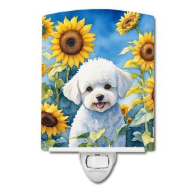 NEW Bichon Frise in Sunflowers Ceramic Night Light Compact, UL-Certified, Ideal for Bedroom, Bathroom, Nursery, Hallway, Kitchen, 6x4x3, Multicol