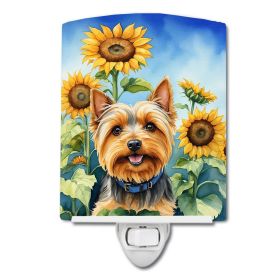 NEW Silky Terrier in Sunflowers Ceramic Night Light Compact, UL-Certified, Ideal for Bedroom, Bathroom, Nursery, Hallway, Kitchen, 6x4x3, Multico