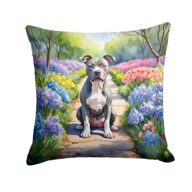 NEW Pit Bull Terrier Spring Path Throw Pillow Machine Washable, Indoor Outdoor Decorative Pillow for Couch, Bed or Patio, 14Hx14W
