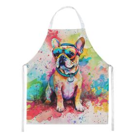 French Bulldog Hippie Dawg Apron Cooking Kitchen Server Baking Crafts Gardening for Adult Women Men, Unisex, Large, Multicolor