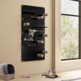 Wall-Mounted Cat Shelves and Steps, Floating Cat Tree on Pegboard, Cat Climber Set w/ Sisal Scratching Posts, jumping Platforms, Hanging Poles, B